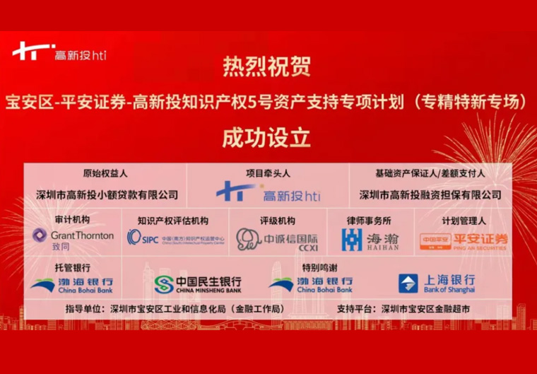 全国首单“专精特新”专场知识产权证券化产品落地宝安