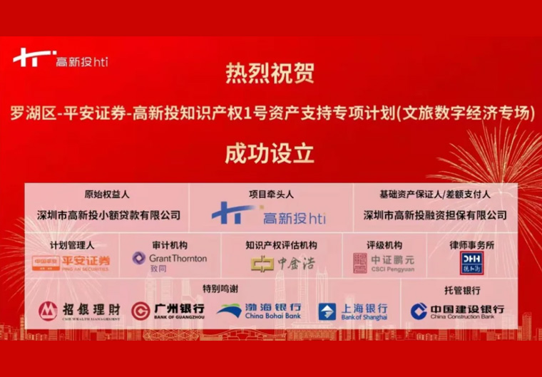 喜讯｜“罗湖区-平安证券-高新投知识产权1号资产支持专项计划(文旅数字经济专场)”成功发行