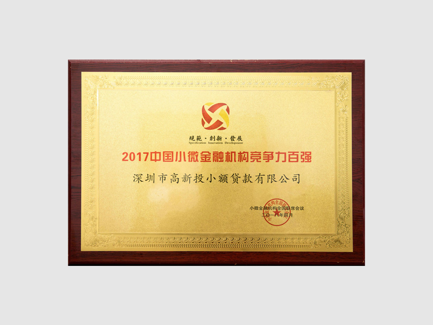 “2017年中国小微金融机构竞争力百强”